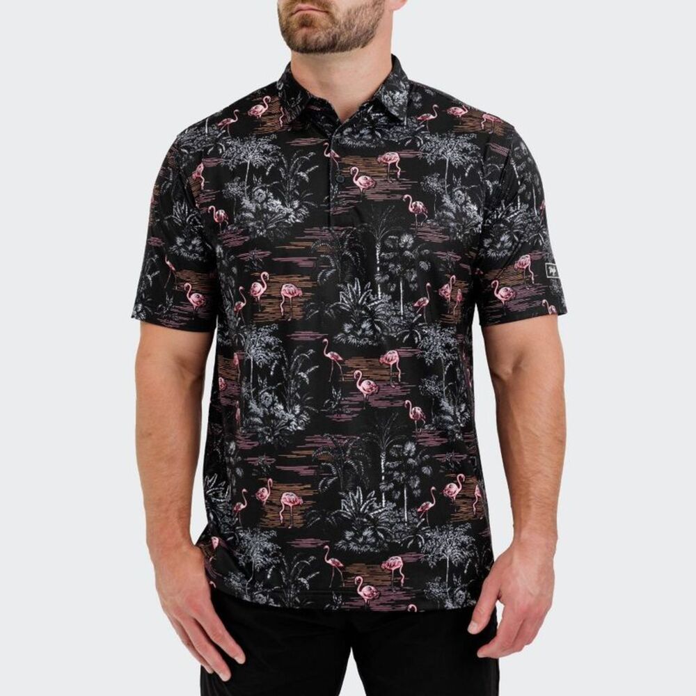 Waggle -  Men's Flamingrove Polo T-Shirt - Black/Whit Black/White